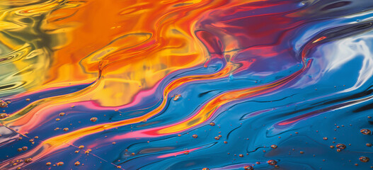 Rainbow oil spill, reflective surface, dynamic flow, Abstract background gasoline art colored, texture oil multicolored rainbow abstract gasoline spill