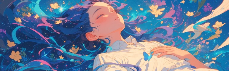 Dreaming Galaxy Serenity - Captivating 4K Wallpaper of a Mesmerizing Woman Meditating in Cosmic Space