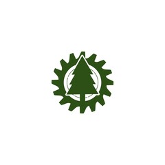 Woodworking industry icon design with circular saw and tree isolated on white background.