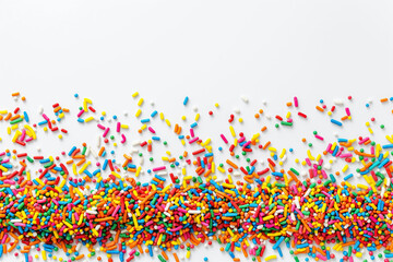 colorful sprinkles border on white background with free space for text