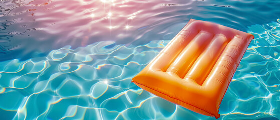  holographic inflatable air mattress floating in pool with copy space for text