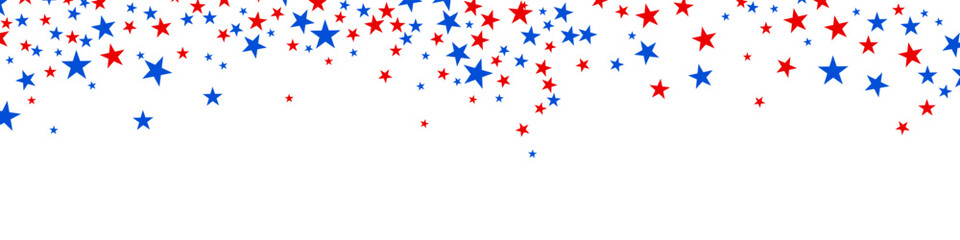 4th of July stardust scatter. American Independence Day stars background. Red blue stars confetti in USA flag colors for Independence Day. Vector EPS10