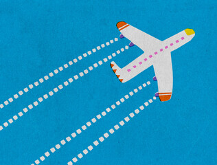 Flying plane. Retro travel illustration.