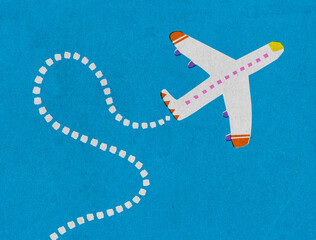 Flying plane. Retro travel illustration.