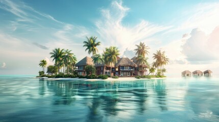 Beautiful Tropical Resort Hotel and Island With Beach and Sea for Holiday Vacation Background...