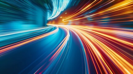 abstract colorful and vibrant streaks of light, fast-moving data streams, conveying a sense of speed and fluidity, dynamic motion blur background