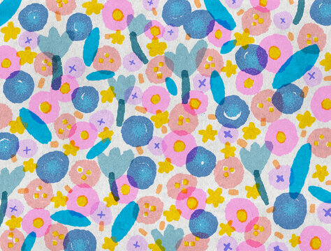 Flower spring pattern, retro colorful abstract illustration 