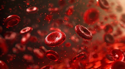 Erythrocytes on the background of venous blood flow, a wave of platelets

