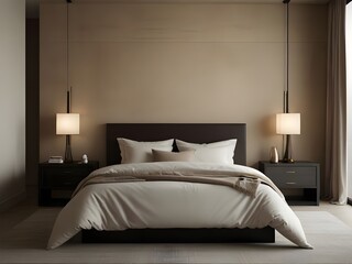 Minimalist interior design of modern bedroom with beig