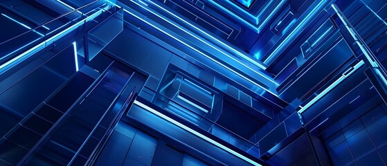 Blue Geometric Abstract Architectural Structure Futuristic Digital 3D Render Modern Backdrop Design