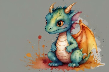 Cute Baby Dragon with Orange Wings