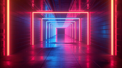 Fototapeta premium Neon corridor stretching to the horizon,