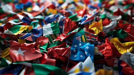 Flags of countries in a mixed pile , safe nature day concept