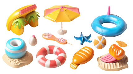 Summer beach set on white background