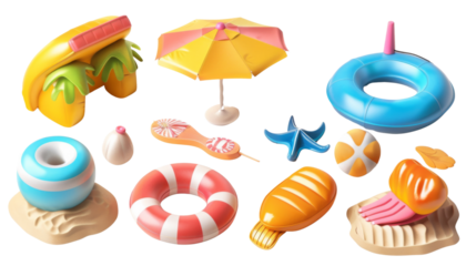 Summer beach set on white background