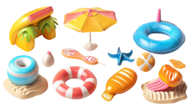 Summer beach set on white background