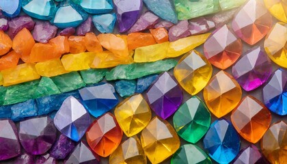 Fototapeta premium texture of gemstones in the colors of the lgbt flag, close up, pride month, rainbow wallpaper background