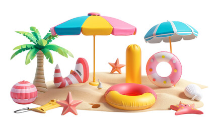 Summer beach set on white background