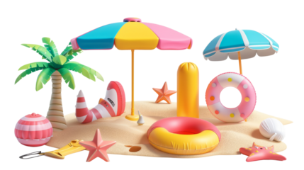 Summer beach set on white background