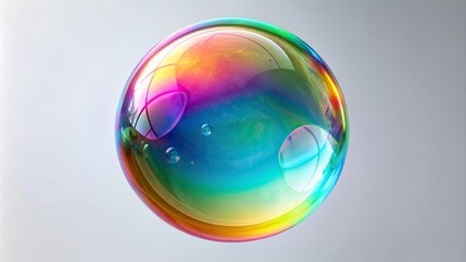 3D soap bubble with rainbow colors on white background