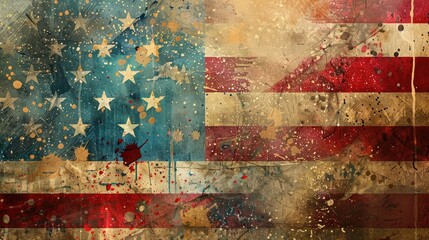 Vintage American Flag Background with Grunge Effect for print or web banner design