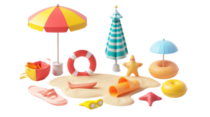 Summer beach set on white background