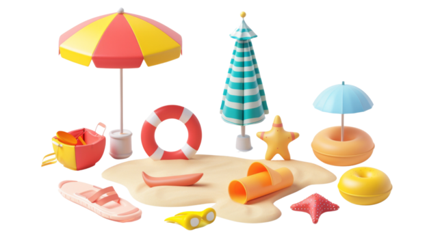 Summer beach set on white background