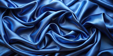 Abstract navy blue silk satin background with elegant wavy folds 