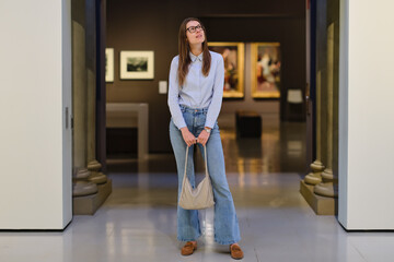 Woman Visiting Art Gallery Lifestyle Concept.