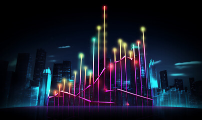 Neon business graph, a fresh approach to business analysis and research, It means to thrive and grow