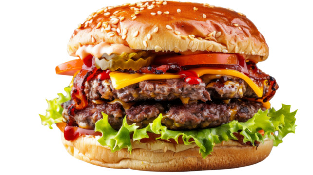 Double beef burger on white background 