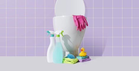 Clean toilet and cleaning supplies