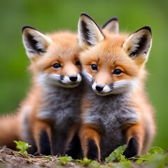 Fototapeta premium baby red fox in the grass
