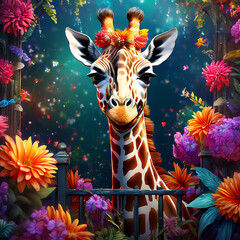 giraffe with flowers