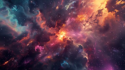 Stunning image of a vibrant nebula in deep space, showcasing a beautiful array of colors and celestial wonders of the universe.