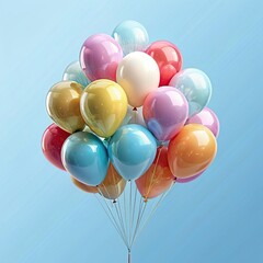 bunch of balloons on light blue background space