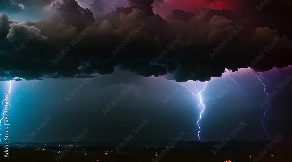 Wall mural a captivating scene of a dark clouded sky with dazzling lightning strikes