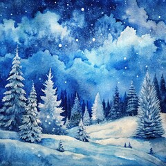 classic blue winter snow and white hand painted