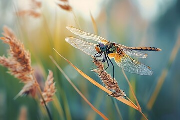 dragonfly on a blade of grass - Powered by Adobe