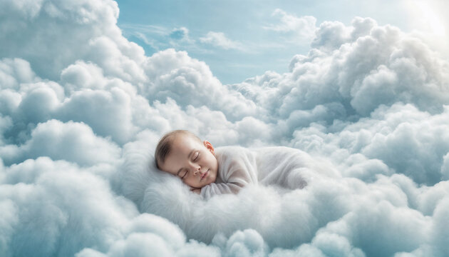 Sonno Celestiale- Un Bimbo Addormentato su Soffici Nuvole Bianche