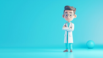 Young smiling doctor with stethoscope, medical specialist Medicine concept. full body character illustration