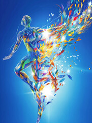 Graphic of Human body abstract colorful leaf shape blow out of body , breath of hope style State of mind concept