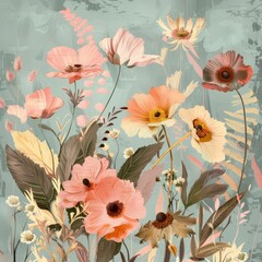 a composition of Flowers,Leaves,Nature,pastel colors
