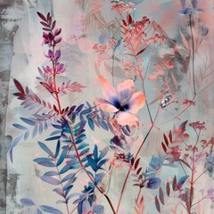 a composition of Flowers,Leaves,Nature,pastel colors
