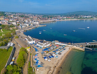 Swanage, Dorset. United Kingdom. Spring time Aerial image of one of Southern Englands finest...