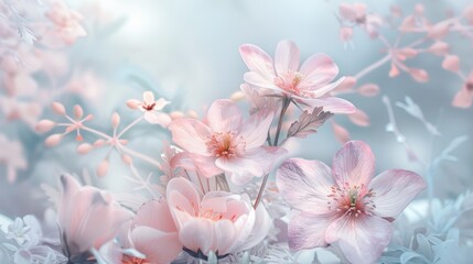 a composition of Flowers,Leaves,Nature,pastel colors
