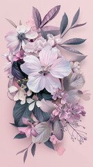 a composition of Flowers,Leaves,Nature,pastel colors
