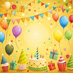 birthday party background on yellow