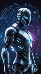 Artificial intelligence bitcoin robot, crypto currency, cyber security, financial futuristic digital technology concept image.