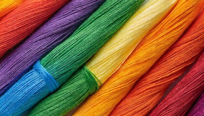 texture of threads painted in the colors of the lgbt flag close up, pride month, background wallpaper
